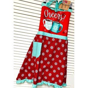 NWT Red Pantry Bib Apron Bake Cook Chef Women's OS Cotton Ruffles Cocoa Winter